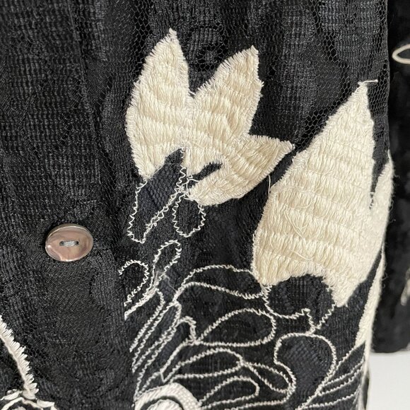 Vintage Laura Ashley Art To Wear Modern Floral Jacket Large Embroidered Lace - Picture 8 of 14